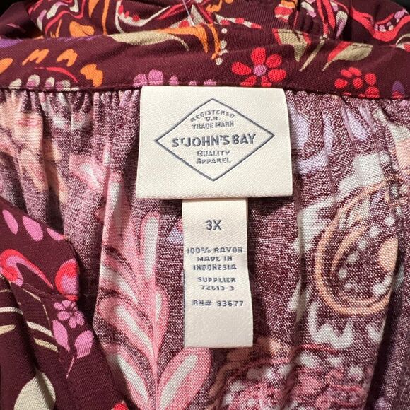 ST. JOHN’S BAY Dress Midi A-Line 3X Ruby Paisley Purple Floral Fall NWT Boho New - Picture 11 of 15